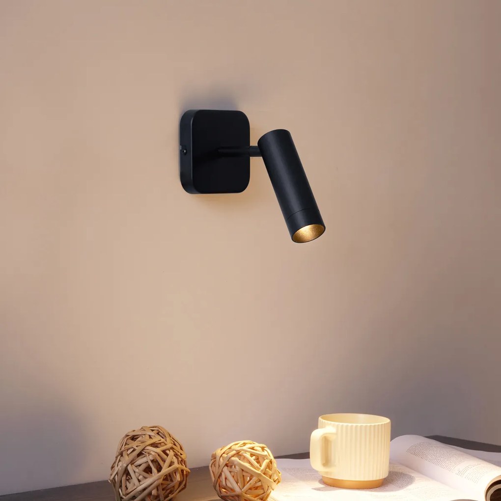 Модерен таванен прожектор черен кръгъл GU10 35mm въртящ се и накланящ се - Kate