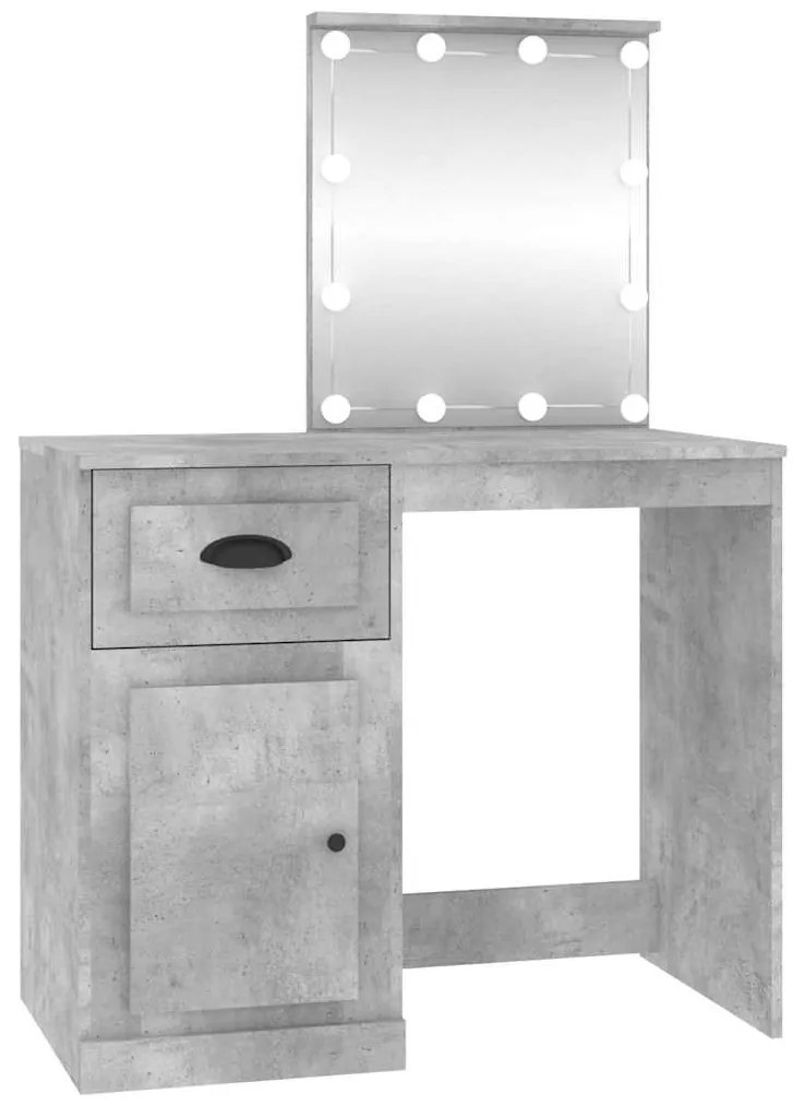816772 vidaXL Тоалетка с LED, бетонно сиво, 90x50x132,5 см, инженерно дърво