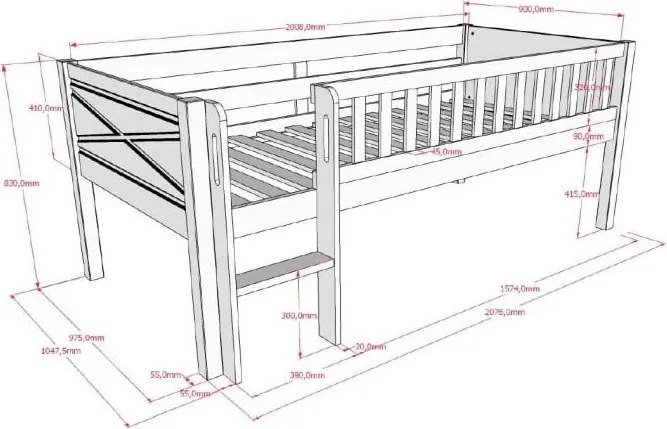 Бяло повдигнато детско легло от масивен бор с включена подматрачна рамка 90x200 cm Scott – Vipack