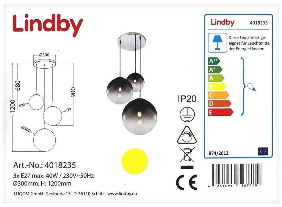 Lindby - Пендел ROBYN 3xE27/40W/230V