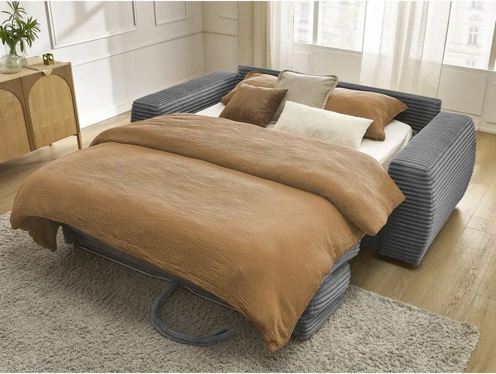 Тъмносив диван за ежедневно спане/сгъваем от рипсено кадифе 220 cm Hugo – Bobochic Paris