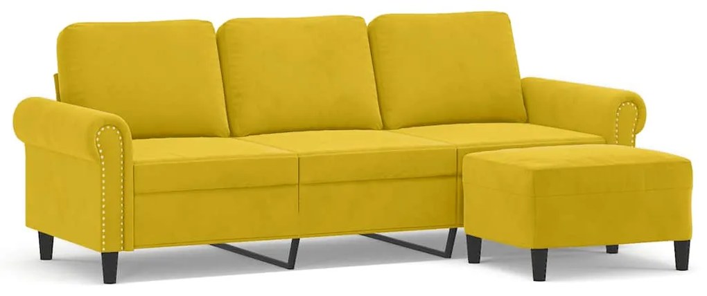 3201221 vidaXL 3-местен диван с табуретка, жълт, 180 см, кадифе