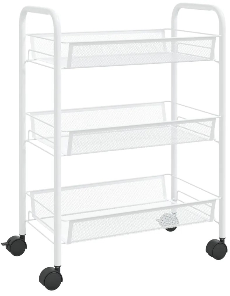 336323 vidaXL Кухненска количка на 3 нива, бяла, 46x26x64 см, желязо