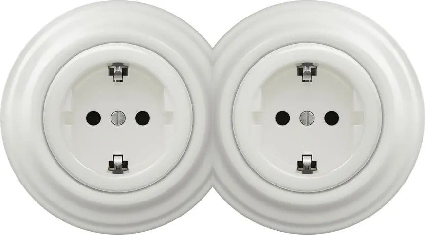 Kliklap -Двойна ретро керамична контактна розетка с рамка SCHUKO 230V/16A, бяла