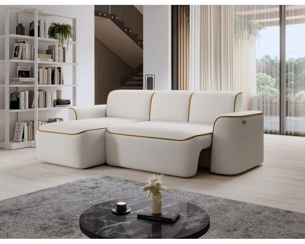 Жълт/кремав ъглов диван от прежда с примки от букле (ляв ъгъл) Ume – ELTAP