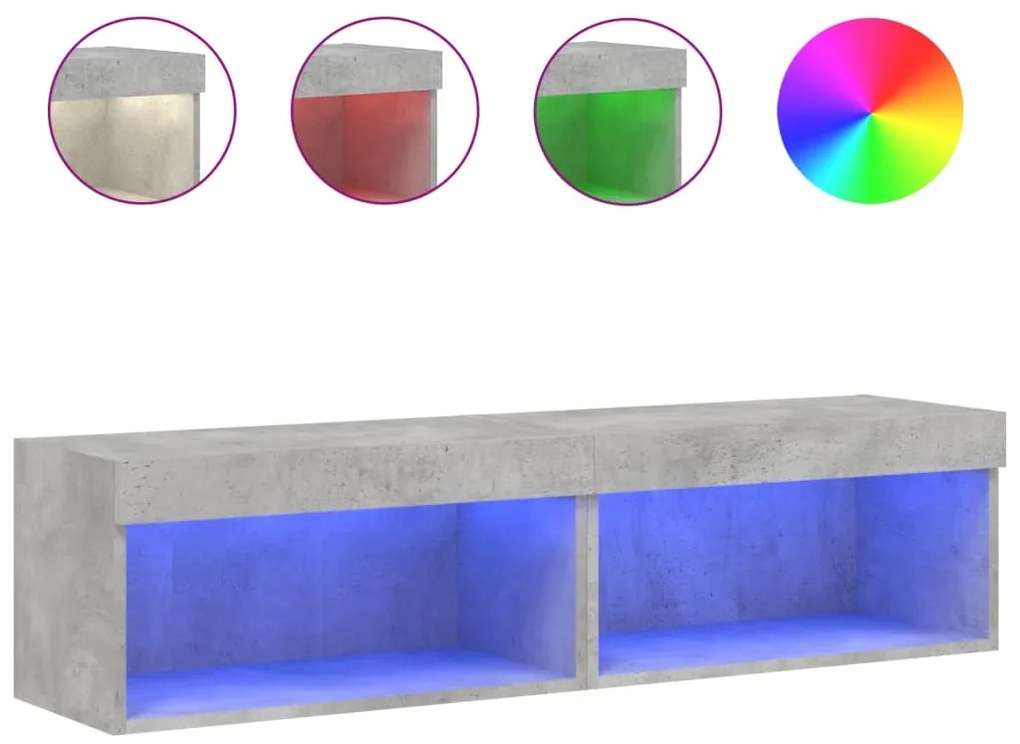 837134 vidaXL ТВ шкафове с LED осветление 2 бр бетонно сиви 60x30x30 см