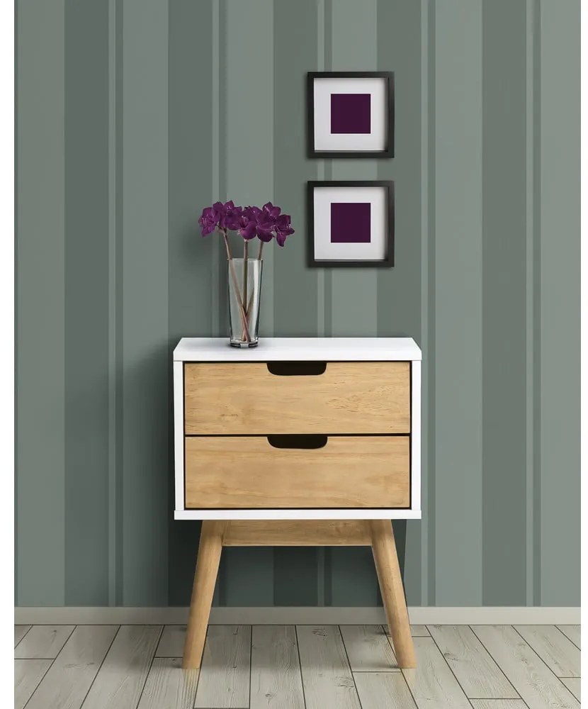 Нощно шкафче в бяло и кафяво, изработено от масивна борова дървесина Baku - Marckeric