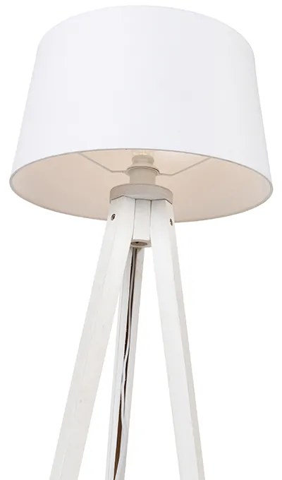 Модерна подова лампа триножник бяла с абажур от лен бяла 45 см - Tripod Classic