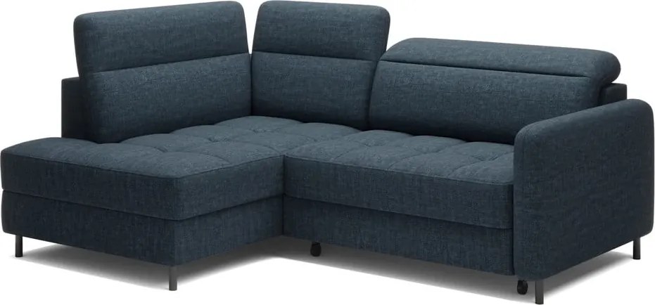Син кадифен разтегателен ъглов диван с място за съхранение (ляв ъгъл L форма) Barea – ELTAP