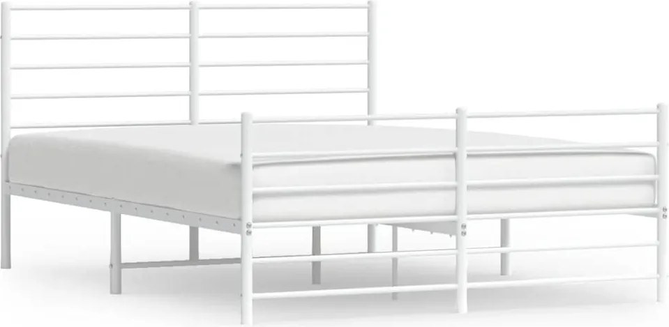 352385 vidaXL Метална рамка за легло с горна и долна табла, бяла, 135x190 см