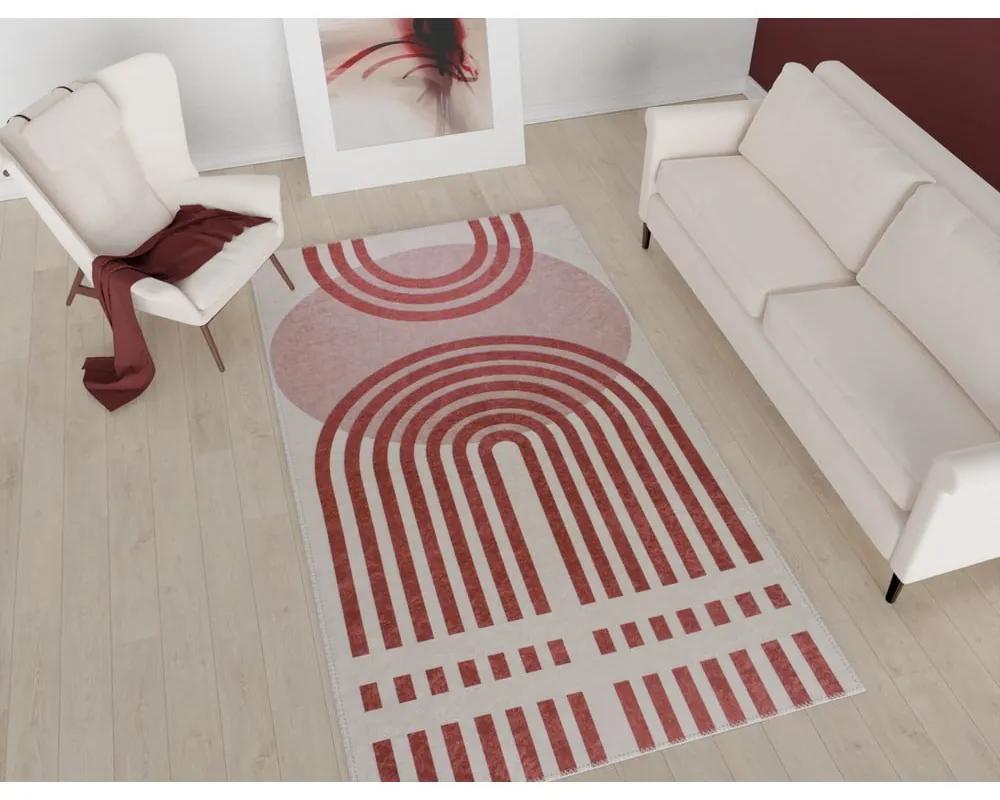 Червен/бял килим, подходящ за миене 80x200 cm - Vitaus