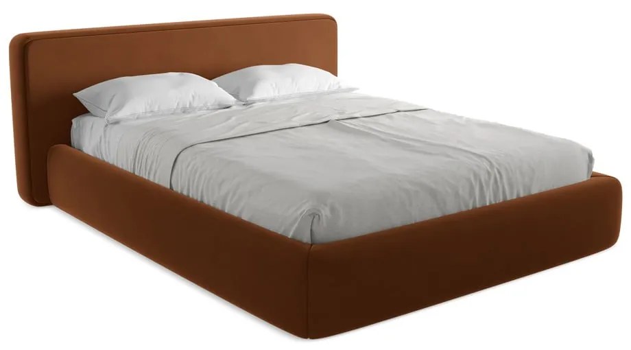 Двойно легло теракотено тапицирано с място за съхранение и включена подматрачна рамка 160x200 cm Kiana – Makamii