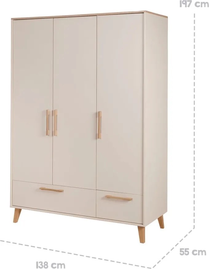 Кремав/в естествен цвят детски гардероб от декор от дъб 138x200x55 cm Jil – Roba