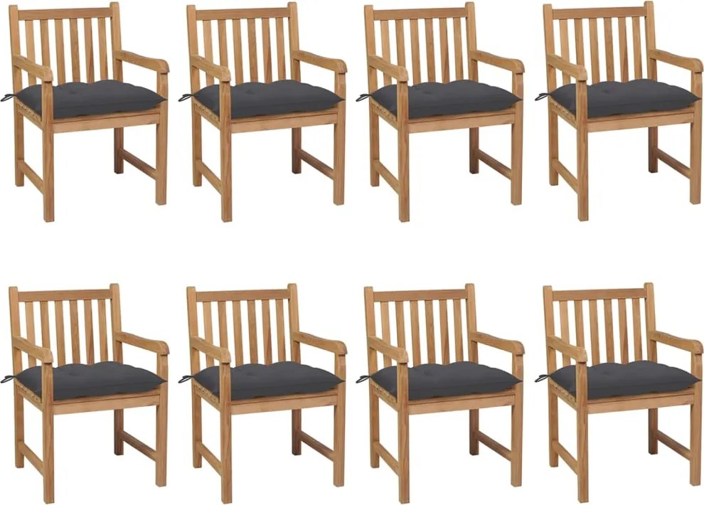 3073073 vidaXL Градински столове 8 бр възглавници антрацит тиково дърво масив