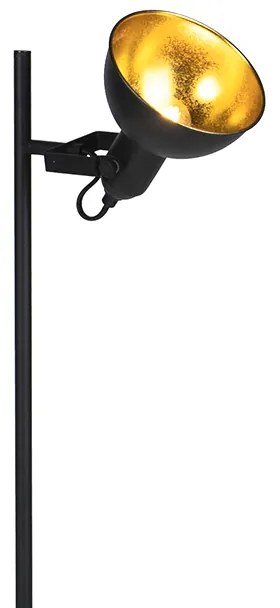 Индустриална подова лампа черна със злато 1-светлина - Tommy
