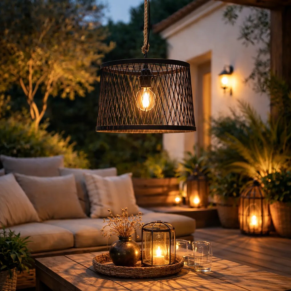 Рустикална висяща лампа за външна употреба черна ратан 40 см - Calamus