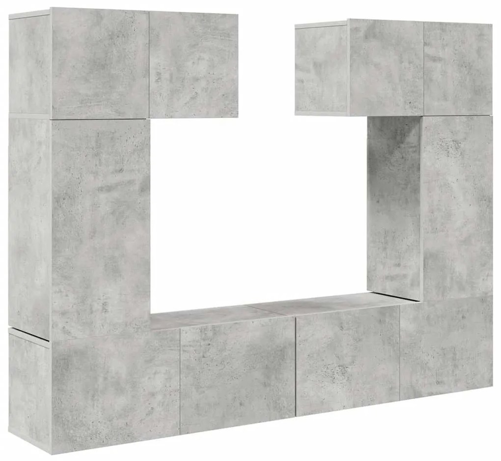 3079118 vidaXL Комплект ТВ шкафове от 6 части, бетонно сиви, инженерно дърво