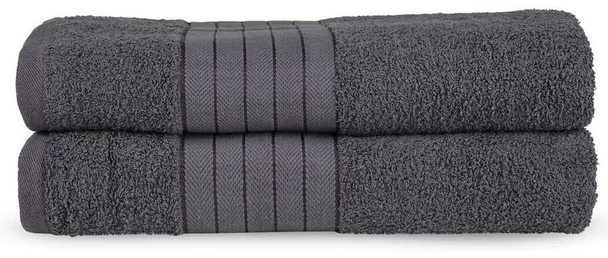 Антрацитни памучни хавлиени кърпи в комплект от 2 бр. от тери 70x140 cm – Good Morning