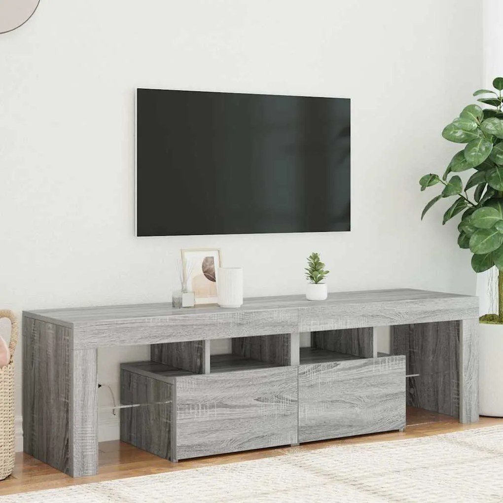822642 vidaXL ТВ шкаф с LED осветление, сив сонома, 140x36,5x40 см