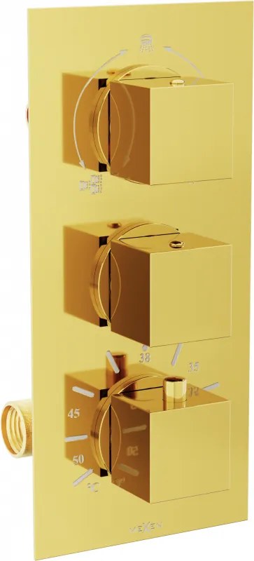 Mexen Cube термостатичен вана-душ смесител с 3 изхода, златен - 77503-50