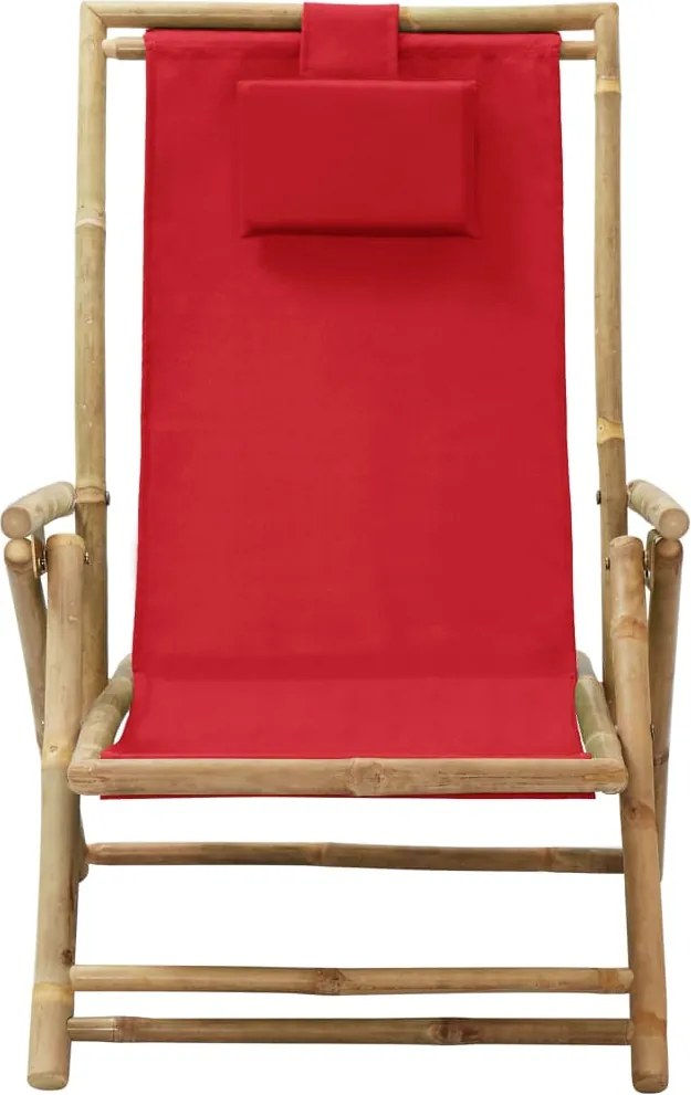313026 vidaXL Наклоняем стол за релакс, червен, бамбук и текстил