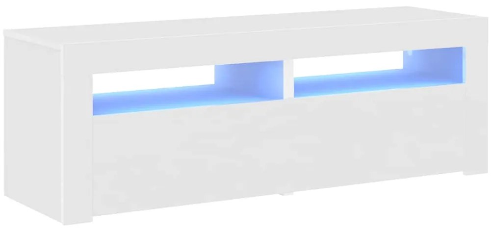 804355 vidaXL ТВ шкаф с LED осветление, бял, 120x35x40 см