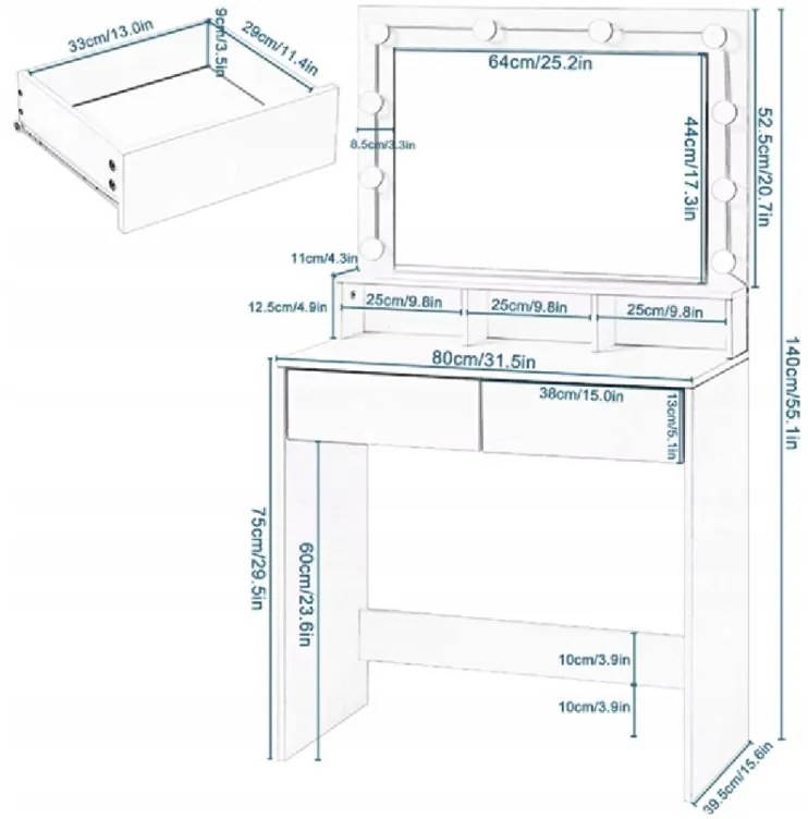 Холивудска козметична тоалетка с табуретка - елегантност, стил и практичност в едно