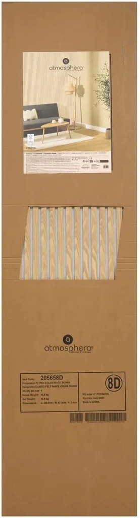 Декоративен aкустичен стенен панел Colva, 240x60 cm, MDF - Светло дърво