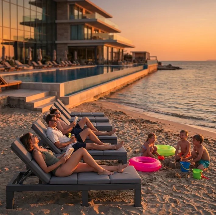 Здрав градински шезлонг за басейн и тераса - сив с възглавница