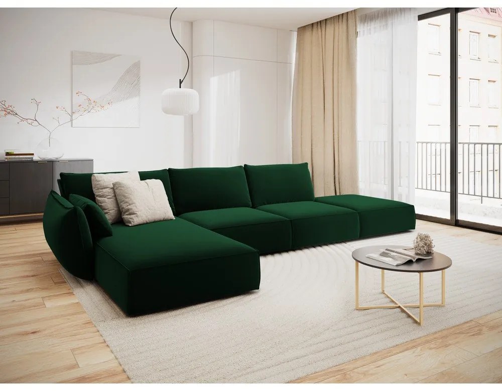 Тъмнозелен кадифен ъглов диван (ляв ъгъл) Vanda – Mazzini Sofas