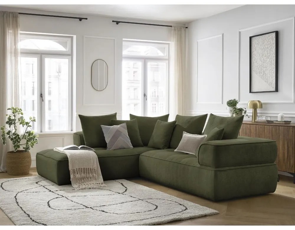 Зелен шенилов ъглов диван (ляв ъгъл/L форма) Whesley – Bobochic Paris