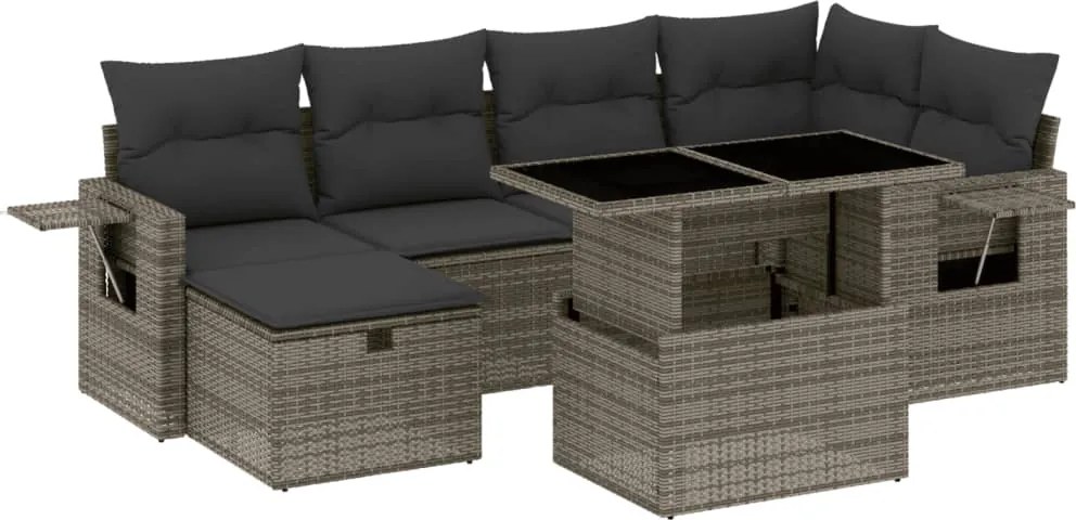 3274980 vidaXL Градински диван с възглавници, 7 части, полиратан, сив