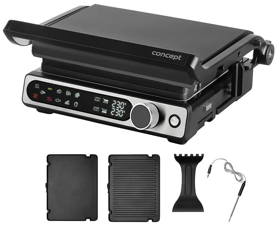 Concept ge3500 - Контактен грил с термодатчик 2000W/230V черен