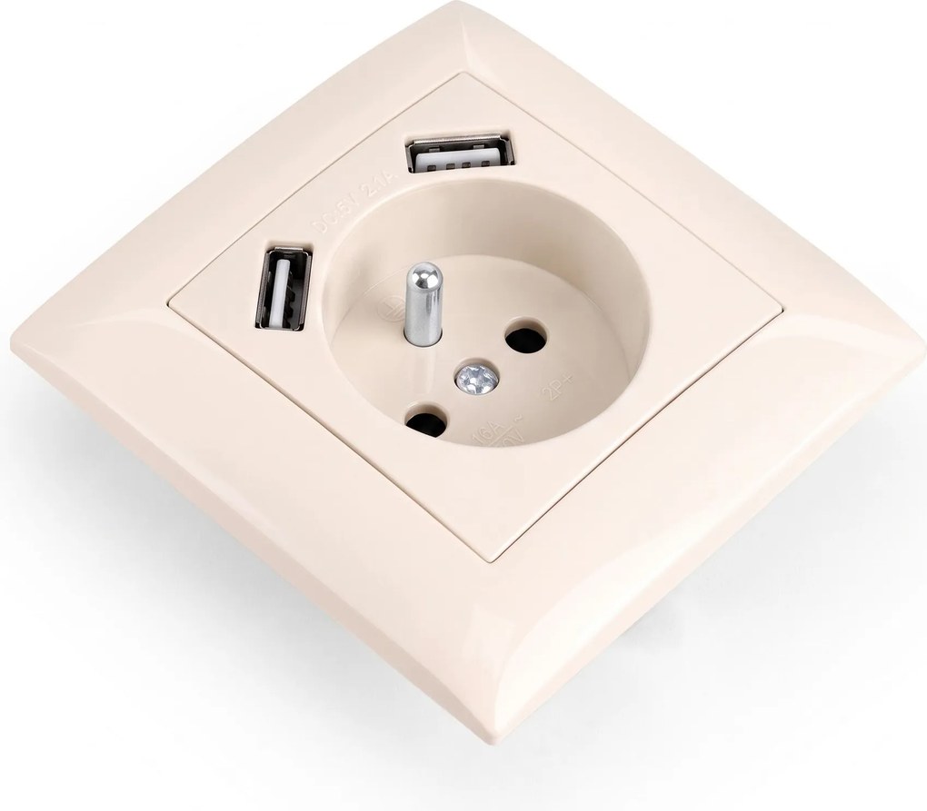Единичен контакт със заземяване + 2x USB-A OSTE JNH003-G Beige