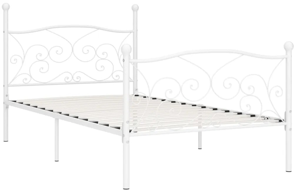 284448 vidaXL Рамка за легло с ламелна основа, бяла, метал, 100x200 см