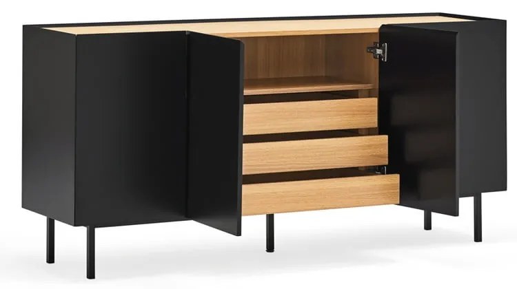 Черен нисък скрин от декор от дъб 165x78 cm Arista – Teulat