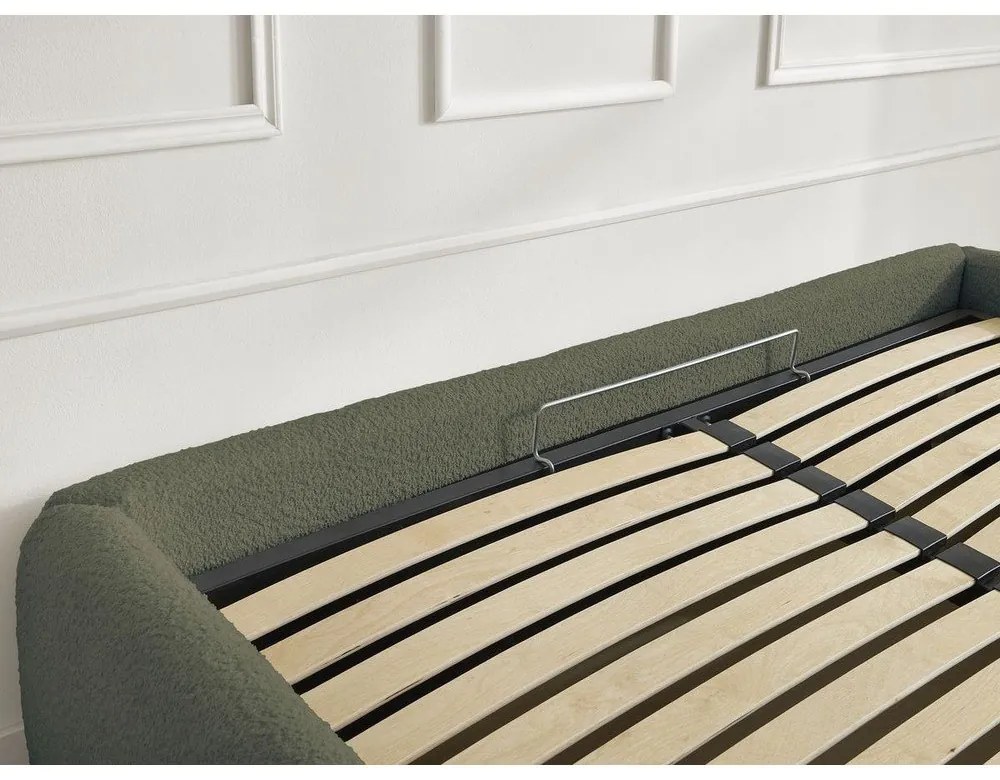 Тъмнозелено двойно легло 160x200 cm тапицирано с място за съхранение/без табла с включена подматрачна рамка Inera – Bobochic Paris