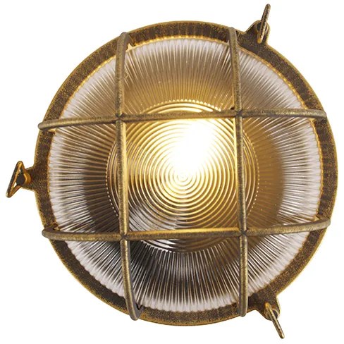 Стенна и таванна лампа златиста/месинг кръгла IP44 - Noutica