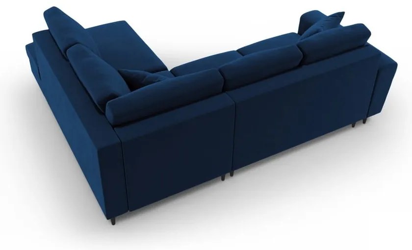 Син кадифен разтегателен ъглов диван с място за съхранение (десен ъгъл/L форма) Kyoto – Cosmopolitan Design