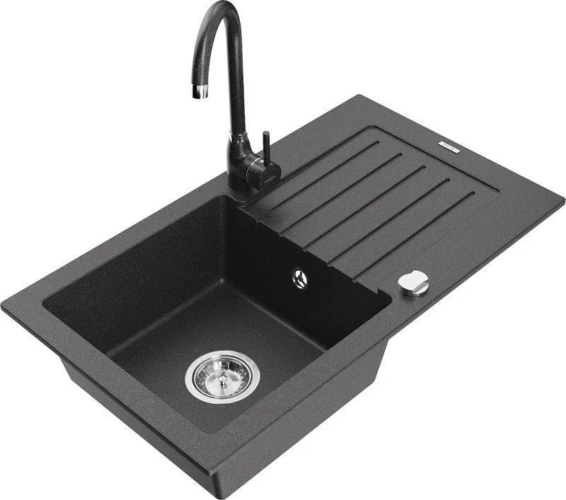 Mexen Pablo гранитна мивка с 1 отделение със сушилник и кухненски смесител