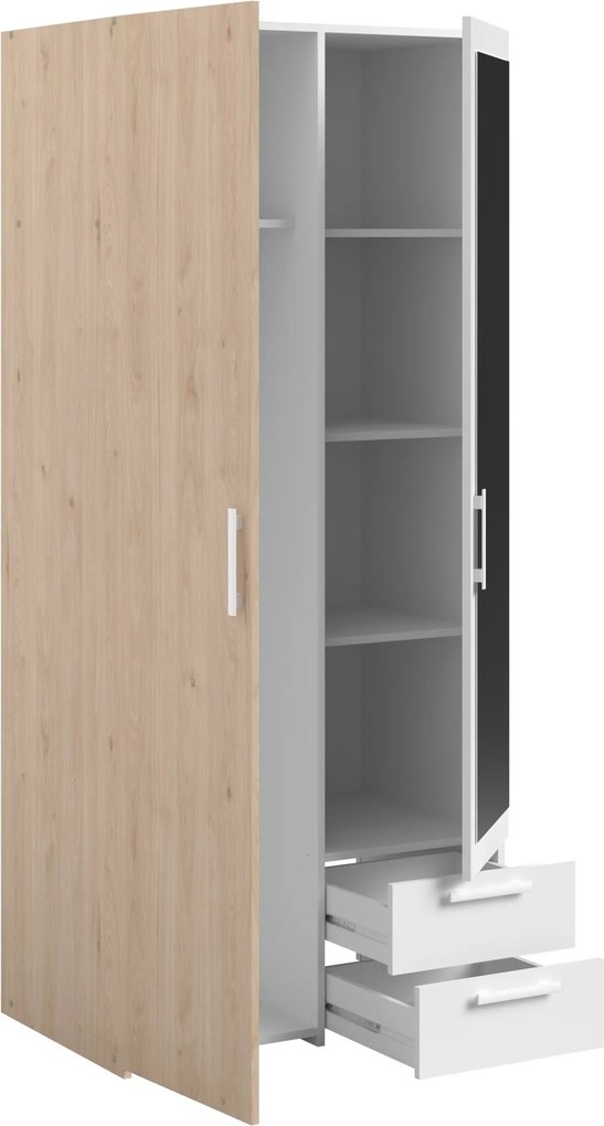 Гардероб Dorm 2-врати с огледало-Сонома - бял