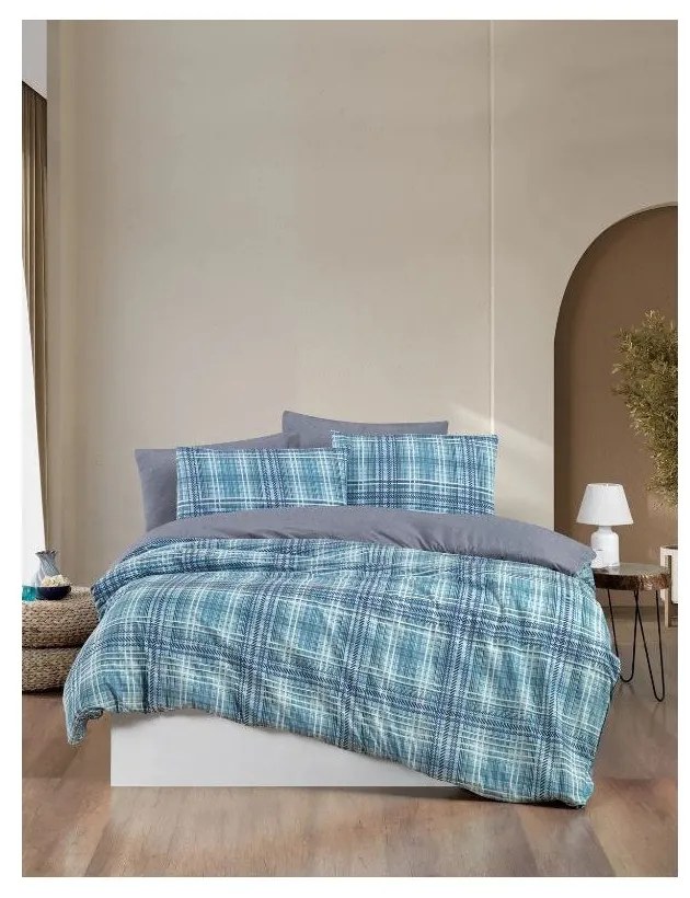 Синьо двойно удължено спално бельо с включен долен чаршаф 4 части 200x220 cm Ekose – Mila Home