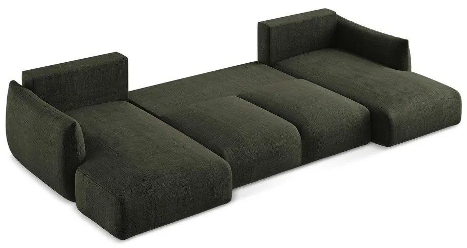 Зелен сгъваем ъглов диван (U форма) Leila – Makamii