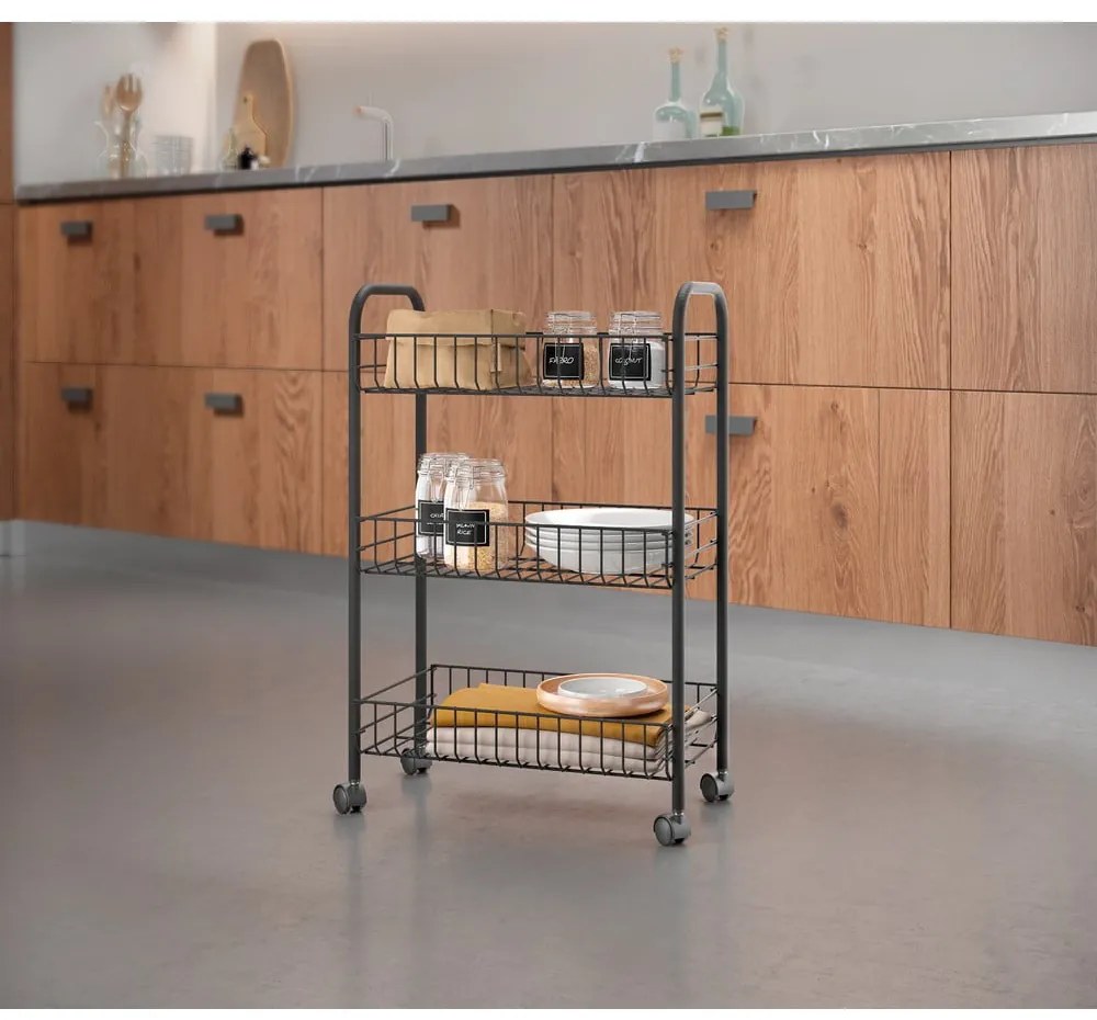 Черна мобилна количка от неръждаема стомана Lava Lugano - Metaltex