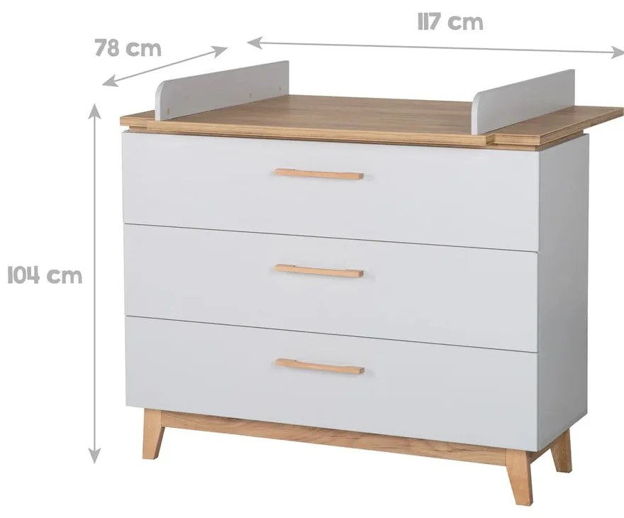 Светлосив нисък скрин от дъб с маса за преповиване 117x104 cm Caro - Roba