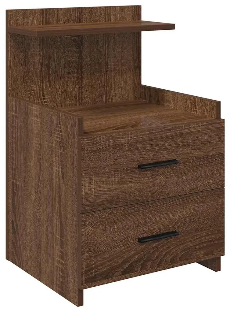 858644 vidaXL Нощно шкафче с 2 чекмеджета, кафяво, дъбово, 40x36,5x62 см