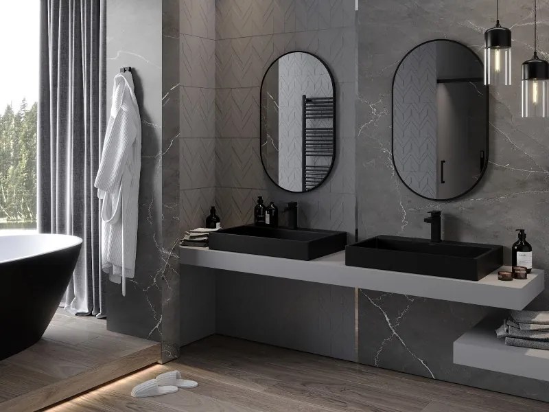 Mexen Loft овално огледало за баня 90 x 55 см, черна рамка - 9851-090-055-000-70