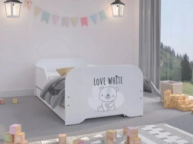 Качествено детско легло с плюшено мече LOVE WHITE 140 х 70 см