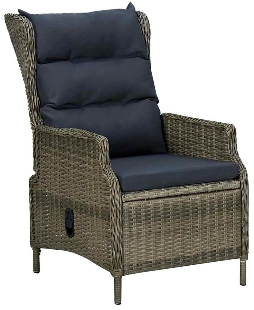 313302 vidaXL Накланящ се градински стол с възглавници, полиратан, кафяв