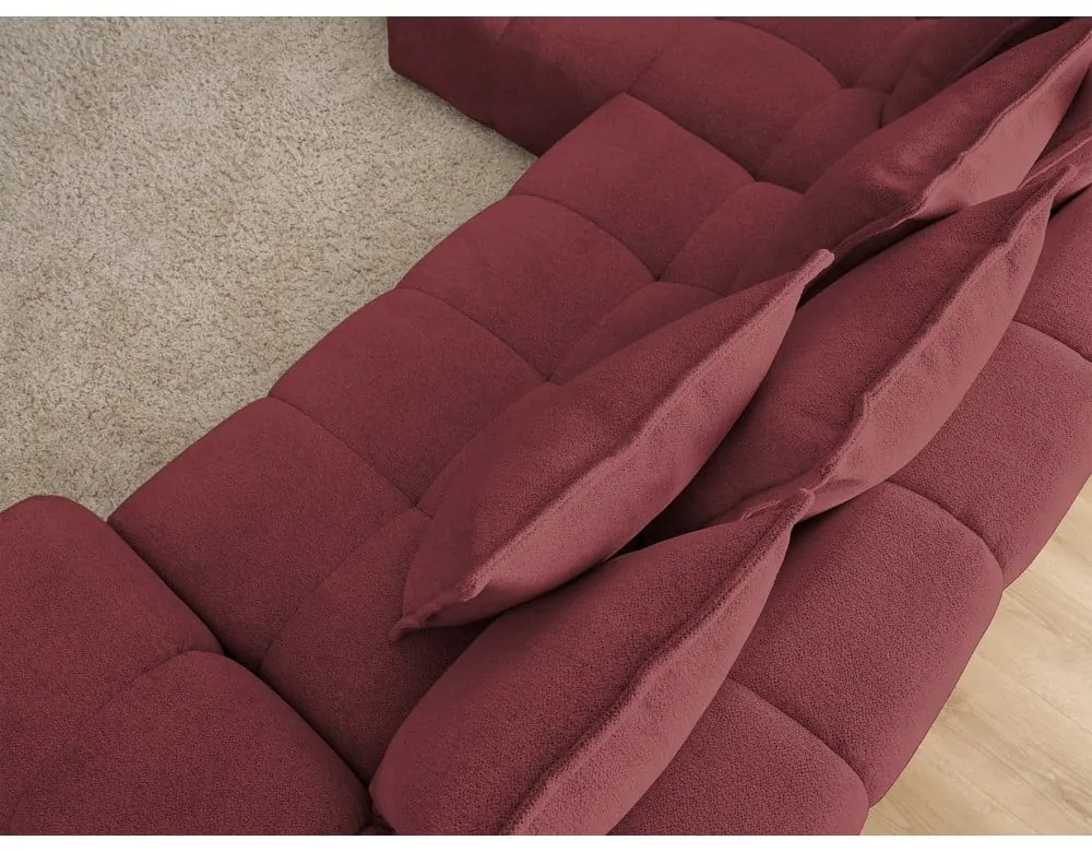 Бордо шенилов сгъваем/с място за съхранение ъглов диван (ляв ъгъл) Everest – Bobochic Paris